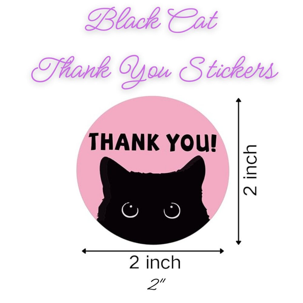 Black Cat Thank You Stickers ~ Qty 50  Size 2"